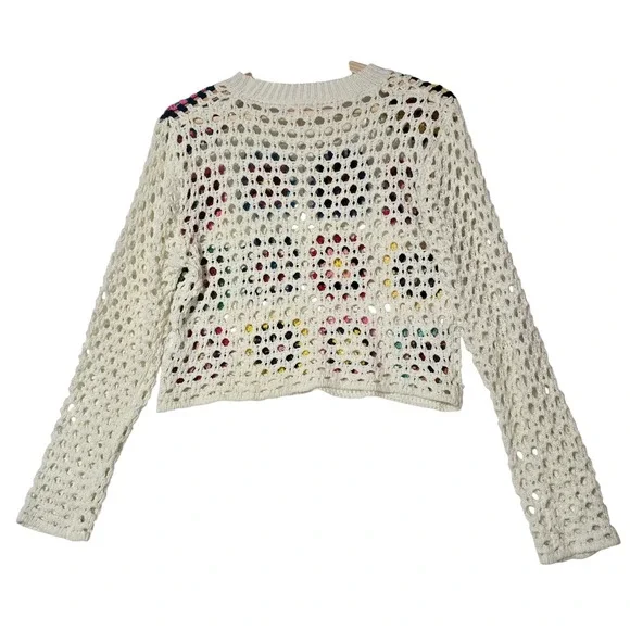 Debut Cream Crochet Granny Square Sweater Long Sleeve Women's Size S - Picture 3 of 9